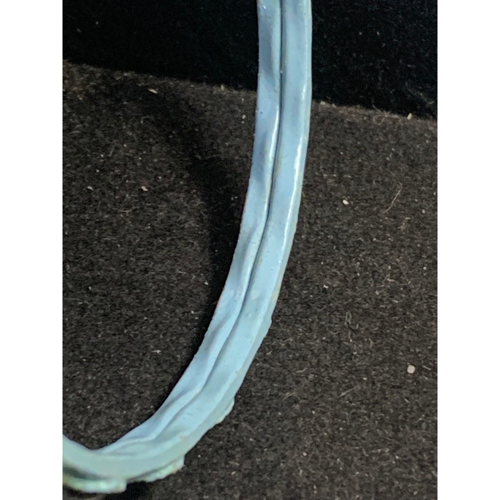 Light Blue Enamel Rhinestone Bangle Bracelet Slim Textured Stacking Band - Picture 5 of 7